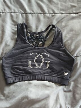 ICE Allstars Black Rhinestone Logo Sports Bra with Decorative Back